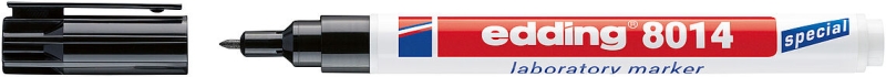 Edding 8014 Rotulador Permanente Especial Laboratorio - Punta Redonda 1mm - Tinta Apta para Superficies Lisas y Transparentes - Tinta casi Inodora y Resistente al Agua, Calor y Roce - Color Negro