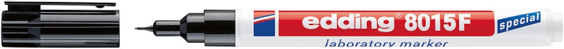 Edding 8015F Rotulador Permanente Especial Laboratorio - Punta Redonda 0.75mm - Tinta Apta para Superficies Lisas y Transparentes - Tinta casi Inodora y Resistente al Agua, Calor y Roce - Color Negro
