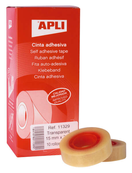 Apli Cinta Adhesiva Transparente 15mm x 33m - Resistente al Agua y a la Intemperie - Facil de Cortar con las Manos - Ideal para Manualidades y Embalaje Transparente