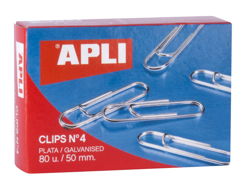 Apli Clips Alambre Nº 4 - 50mm - Acabado Galvanizado Plata - 80 Unidades por Caja - Organiza tus Documentos