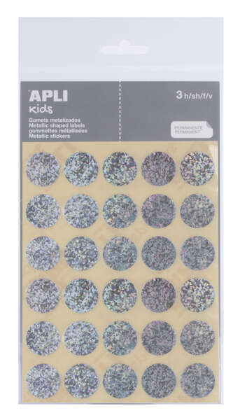 Apli Pack de 90 Gomets Redondos Ø 20mm - Adhesivo Permanente - Ideal para Escuelas Infantiles y Colegios - Color Plata