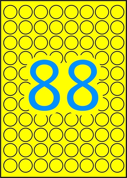 Apli Pack de 704 Etiquetas Redondas Ø 16mm - 8 Hojas A5 por 88 Etiquetas - Adhesivo Permanente - Color Amarillo