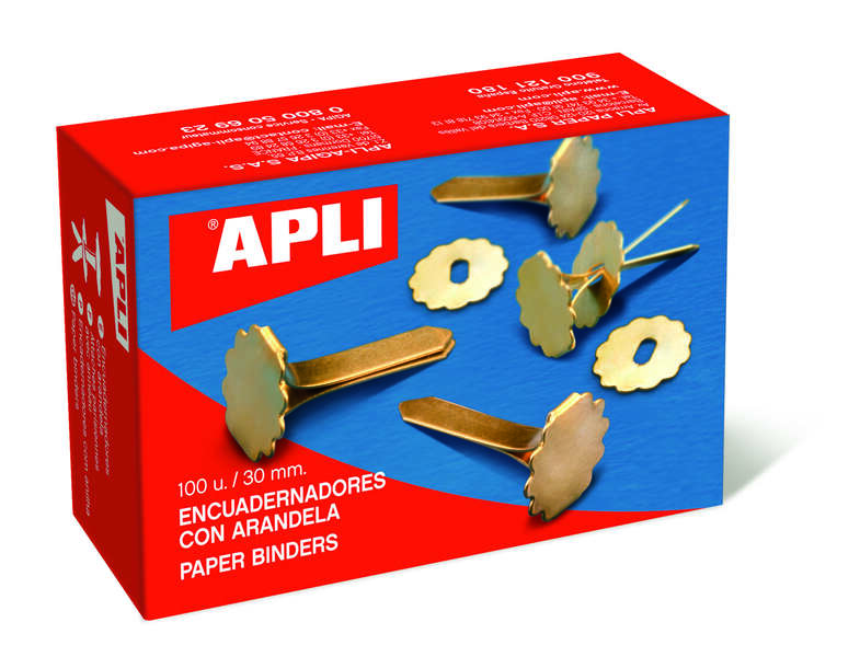 Apli Encuadernadores Metalicos con Arandela - 18mm - Caja de 100 - Aptos para Todo Tipo de Documentos - Incluyen Arandela para Embellecer y Evitar Rozaduras