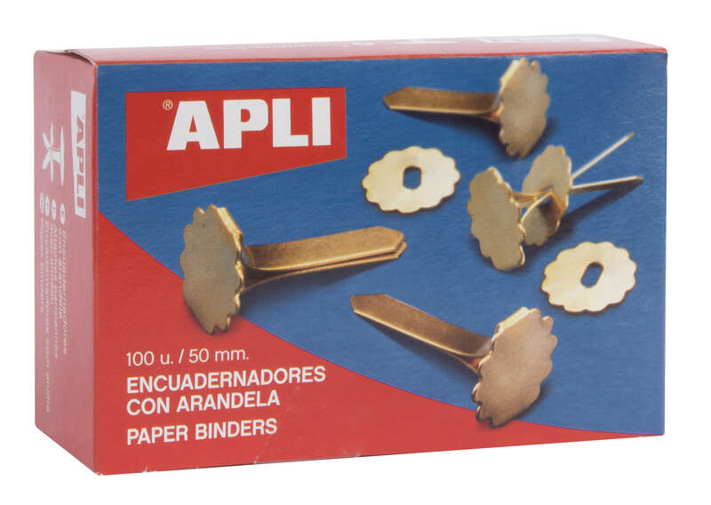 Apli Encuadernadores Metalicos con Arandela - 50mm - Incluyen Arandela para Embellecer y Evitar Rozaduras - Caja de 100 Unidades
