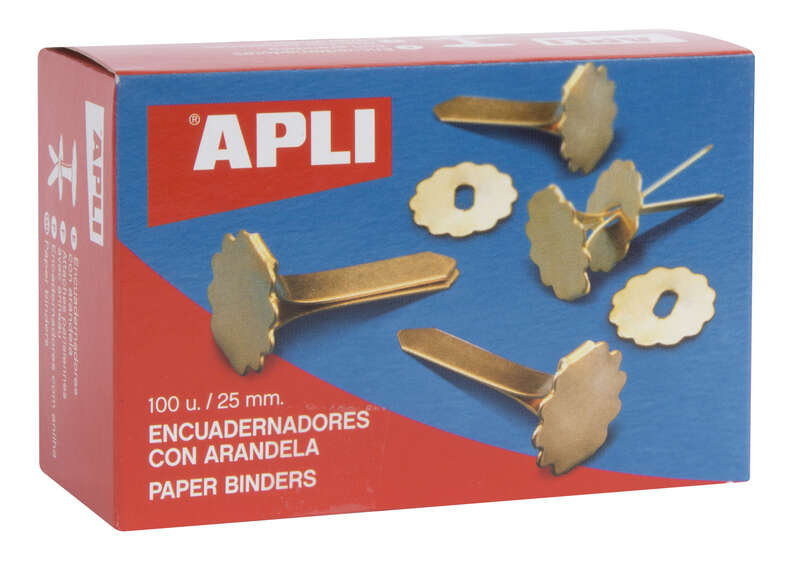 Apli Encuadernadores Metalicos con Arandela - 25mm - Caja de 100 - Incluye Arandela para Embellecer y Evitar Rozaduras - Aptos para Todo Tipo de Documentos
