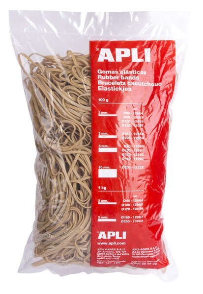 Apli Gomas Elasticas de Caucho Natural - Ø 160 x 3mm - Gran Elasticidad y Resistencia - 1kg de Contenido