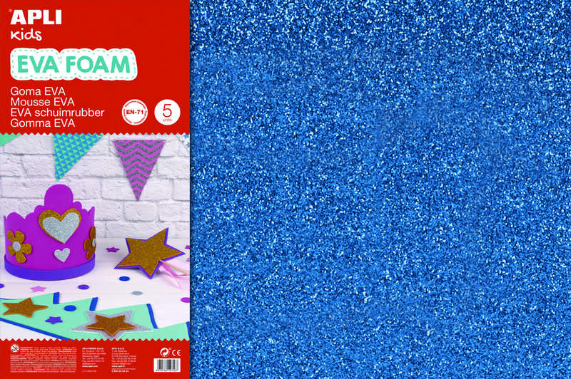 Apli Goma Eva Purpurina Azul 600x400mm - 3 Hojas Brillantes y Flexibles