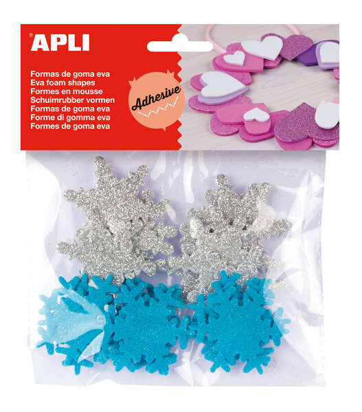 Apli Formas Goma Eva Adhesivas Copo de Nieve Purpurina 22 U - Decoracion Navideña - Faciles de Pegar - Brillantes y Llamativas