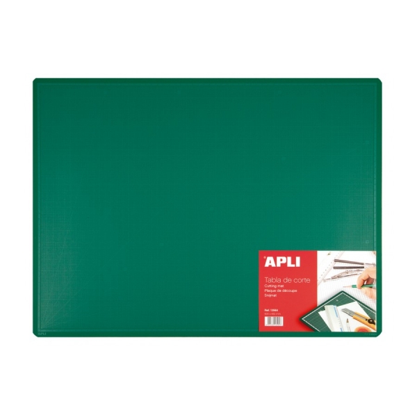 Apli Plancha de Corte A2 PVC 450x600x2mm - Base Antideslizante - Formula Auto Cicatrizante - Impresion de Cuadricula y Angulos - Ideal para Manualidades y Proyectos - Color Verde
