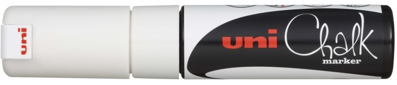 Uni-ball PWE-8K Marcador de Tiza Liquida - Punta Biselada 8mm - Borrado en Humedo - Resistente a la Lluvia - Color Blanco