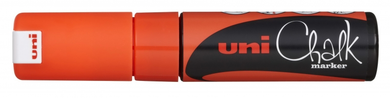 Uni-ball PWE-8K Marcador de Tiza Liquida - Punta Biselada 8mm - Borrado en Humedo - Resistente a la Lluvia - Color Naranja