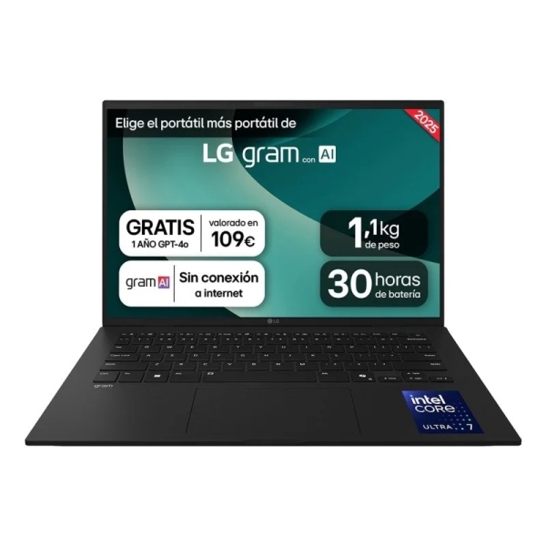 LG Gram 14Z90T-G.AD8BB Portatil 14\" Intel Core Ultra 7 255H - 32GB - 2TB SSD - WiFi 7 - Windows 11 Home - Color Negro - Teclado QWERTY (ES)