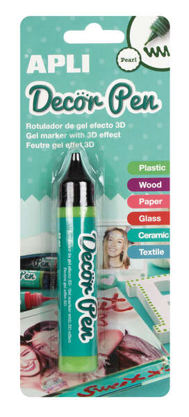 Apli Rotulador de Gel 3D con Acabado Perlado - 25ml - Ideal para Decorar Plastico, Madera, Papel, Cristal, Ceramica o Textil - Personalizacion Facil y Espectacular - Color Verde