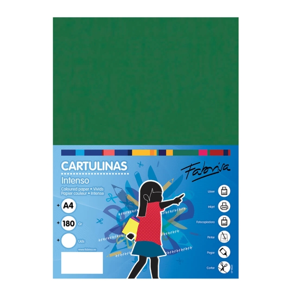 Fabrisa Pack de 50 Cartulinas 180 g/m² - Tamaño A4 - Color Verde Oscuro