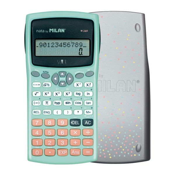 Milan M240 Silver Calculadora Cientifica 10+2 Digitos - Pantalla de 2 Lineas - 240 Funciones Integradas Incluyendo 124 Cientificas - Carcasa Protectora - Color Turquesa Milan M240 Silver Calculadora Cientifica 10+2 Digitos - Pantalla de 2 Lineas - 240 Funciones Integradas Incluyendo 124 Cientificas - Carcasa Protectora - Color Turquesa