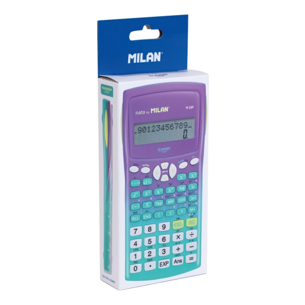 Milan M240 Sunset Calculadora Cientifica 10+2 Digitos - Pantalla de 2 Lineas - 240 Funciones Integradas Incluyendo 124 Cientificas - Carcasa Protectora - Color Verde/Lila Milan M240 Sunset Calculadora Cientifica 10+2 Digitos - Pantalla de 2 Lineas - 240 Funciones Integradas Incluyendo 124 Cientificas - Carcasa Protectora - Color Verde/Lila