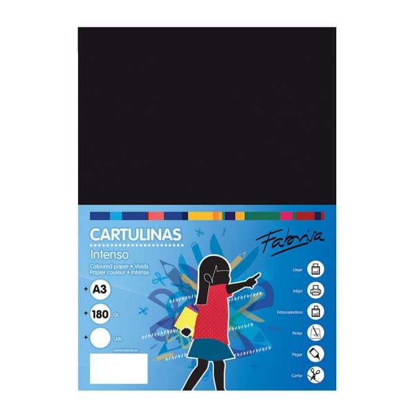 Fabrisa Pack de 25 Cartulinas 180 g/m² - Tamaño A3 - Color Negro