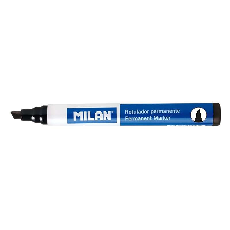 Milan Rotulador Permanente Punta Biselada - Punta 1 - 4mm - Tinta a Base de Alcohol - Color Negro