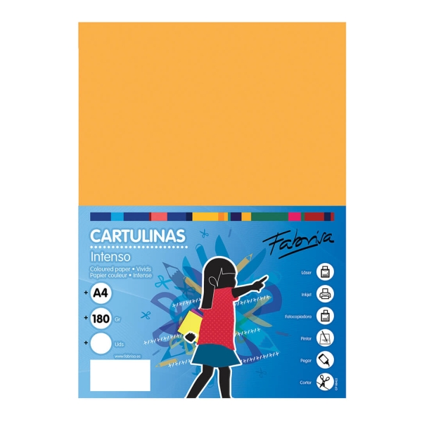 Fabrisa Pack de 50 Cartulinas 180 g/m² - Tamaño A4 - Color Amarillo Oro