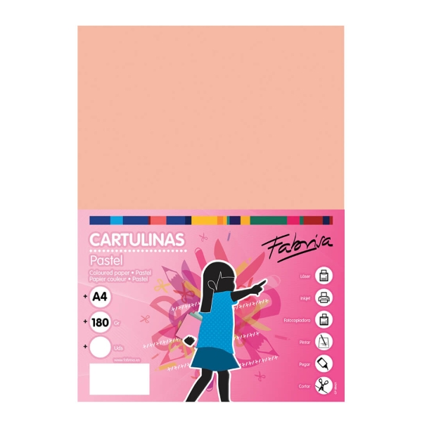 Fabrisa Pack de 50 Cartulinas 180 g/m² - Tamaño A4 - Color Salmon