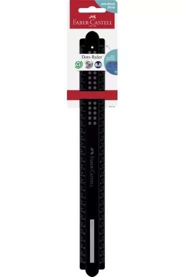 Faber-Castell Dots Regla Recta 30cm - Panel para Nombre - Escalas para Zurdos y Diestros - Color Negro
