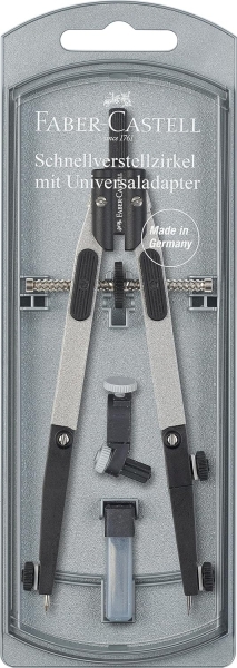 Faber-Castell Compas de Ajuste Rapido 3.5mm - Articulaciones en ambos Brazos - Para Circunferencias de hasta Ø 390mm - Accesorios de Recambio - Adaptador Universal