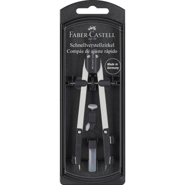 Faber-Castell Compas de Ajuste Rapido - Articulaciones en ambos Brazos - Accesorios de Recambio - Adaptador Universal