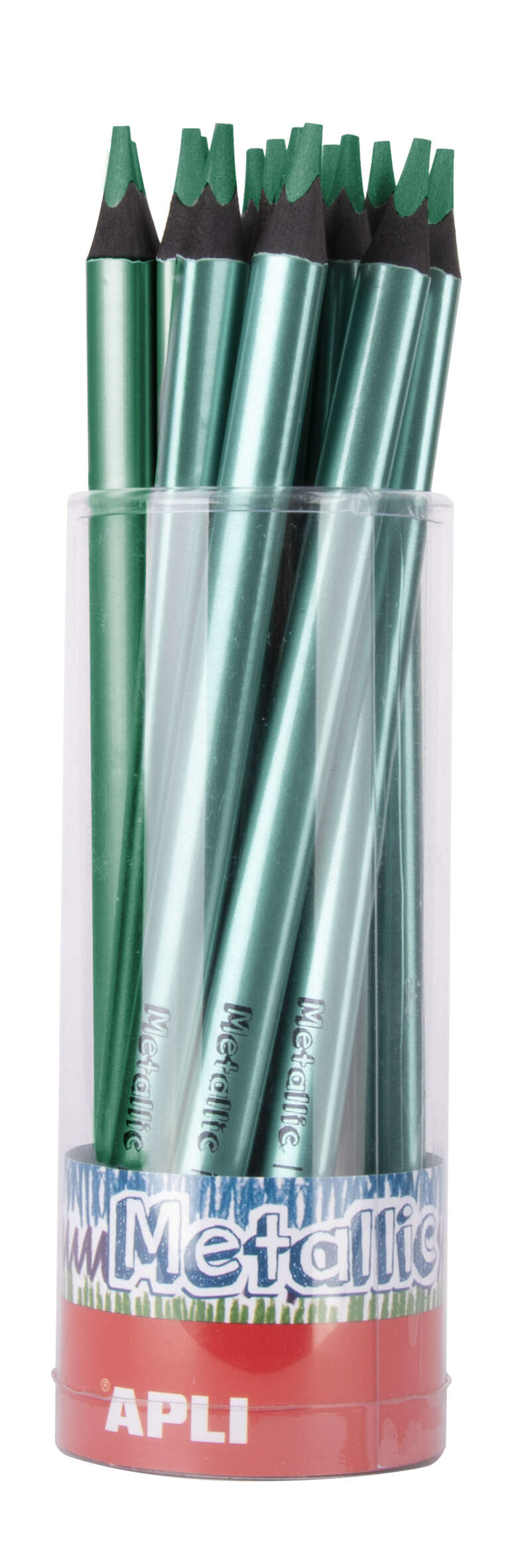 Apli Jumbo Metallic Lapiz Triangular de Color - 5mm de Grosor - Ideal para Mejor Sujecion - Mayor Cobertura en un Solo Trazo - Color Verde Metalizado