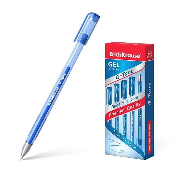 Erichkrause G-Tone Boligrafo de Gel - Cuerpo Translucido con Grip Perfilado Triangular - Punta de 0,5mm - Tinta de Gel de Secado Rapido - Color Azul
