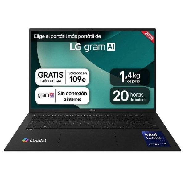 LG Gram 17ZD90T-G.AX88B Portatil 17\" Intel Core Ultra 7 255H - 32GB - 1TB SSD - Color Negro - Teclado QWERTY (ES)
