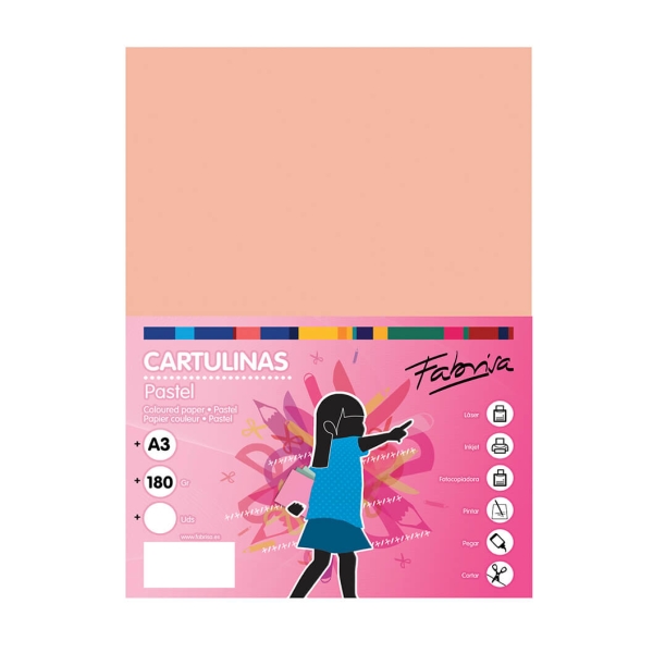 Fabrisa Pack de 25 Cartulinas 180 g/m² - Tamaño A3 - Color Salmon