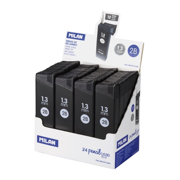 Milan Expositor con 24 Cajas de 12 Minas de Grafito 1.3mm 2B - Alta Resistencia