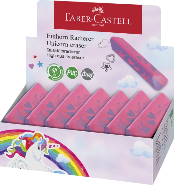 Faber-Castell Unicornio Goma de Borrar sin PVC - Forma Triangular Ergonomica - Sin Residuos - Borrado Limpio y Facil