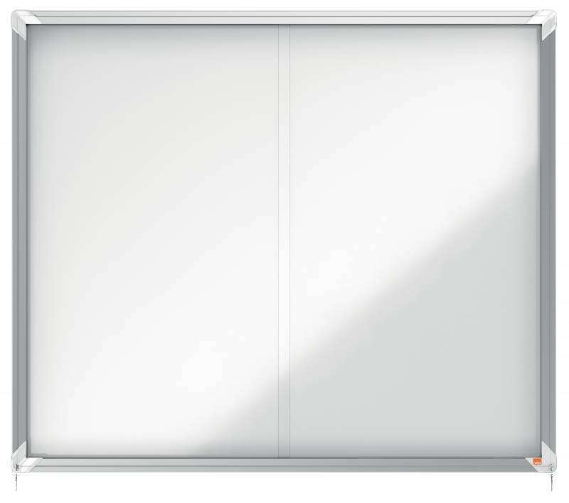 Nobo Premium Plus Vitrina Magnetica de Puerta Corredera 15xA4 - 1140x970mm - Superficie Magnetica - Blanco