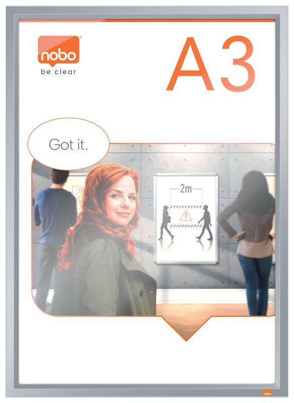 Nobo Porta Posters con Marco de Clip de Aluminio A3 - Elegante Marco Anodizado - Mecanismo de Clip de Ajuste a Presion - Superficie de Exposicion A3 - Blanco