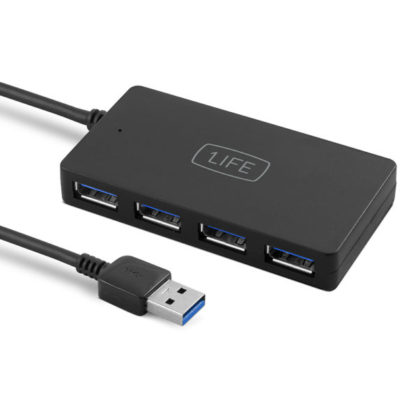1Life Hub 4 Adaptador 4x USB 3.0 - Hasta 5Gbps - Cable de 14.5cm - Color Negro
