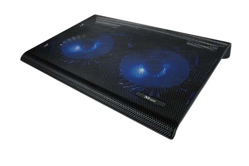 Trust Base de Refrigeracion para Portatil hasta 17.3\" USB - Iluminacion LED Azul - 2 Ventiladores de 125mm - 800 RPM - 360 x 280mm - Cable de 55cm - Color Negro