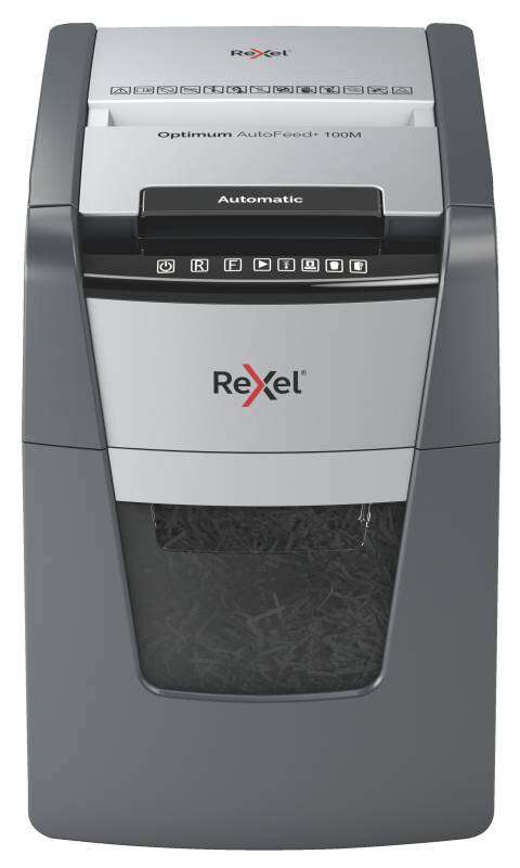 Rexel Optimum Autofeed 100M Destructora Automatica de Microcorte - Alimentacion Automatica de Hasta 100 Hojas - Nivel de Ruido Ultra Silencioso - Negro