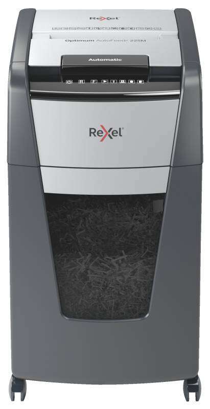 Rexel Optimum Autofeed 225M Destructora Automatica Microcorte P-5 - Autoalimentacion 225 Hojas y Manual 8 Hojas - Capacidad de la Papelera 60L - Color Gris/Plata
