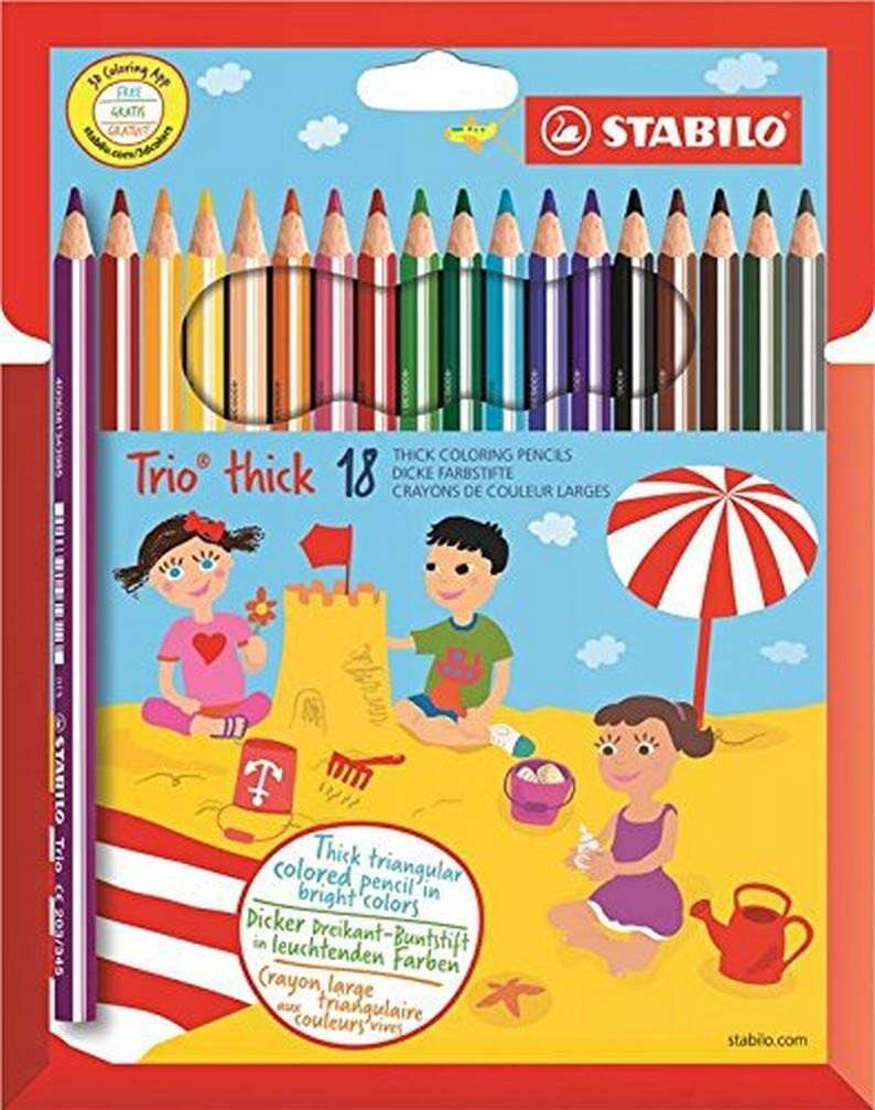 Stabilo Trio Thick Pack de 18 Lapices de Colores - Mina de 4.2mm - Forma Triangular - Colores Surtidos