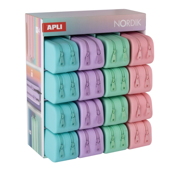 Apli Nordik Expositor de 16 Estuches de Silicona Rectangulares Dobles - Doble Compartimento - Medidas 75x185x63mm - Colores Pastel Surtidos Apli Nordik Expositor de 16 Estuches de Silicona Rectangulares Dobles - Doble Compartimento - Medidas 75x185x63mm - Colores Pastel Surtidos