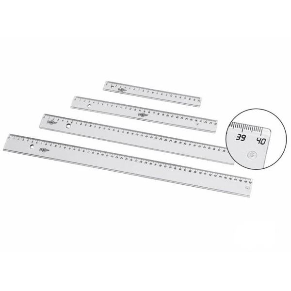 Faibo Regla Escolar Graduada de 30cm - Biselada y Reborde para Tinta - Transparente