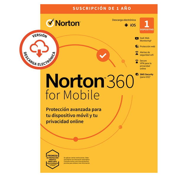 Norton 360 For Mobile Antivirus - 1 Usuario - 1 Dispositivo - 1 Año