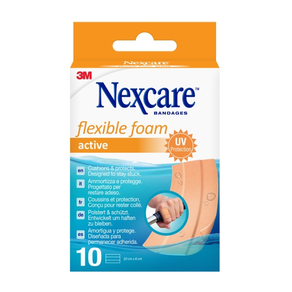 Nexcare Active Flexible Foam Pack de 10 Apositos para Heridas - 6x10cm - Transpirable - Resistente al Agua - Color Piel Nexcare Active Flexible Foam Pack de 10 Apositos para Heridas - 6x10cm - Transpirable - Resistente al Agua - Color Piel