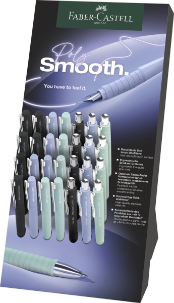 Faber-Castell Poly Expositor con 12 Boligrafos Poly Ball y 16 Plumas Estilograficas Poly Pen - Clip de Metal - Colores Surtidos