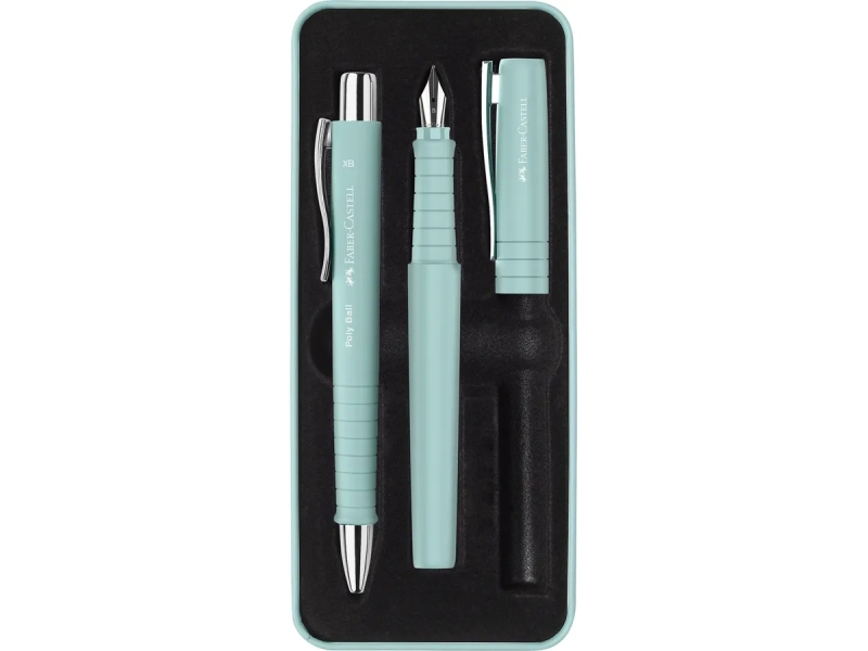Faber-Castell Poly Pack de Boligrafo Poly Ball y Pluma Estilografica Poly Pen con Plumin B - Clip de Metal - Color Verde Claro