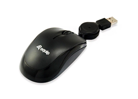 Equip Raton USB con Cable Retractil 1000dpi - 3 Botones - Uso ambidiestro - Color Negro