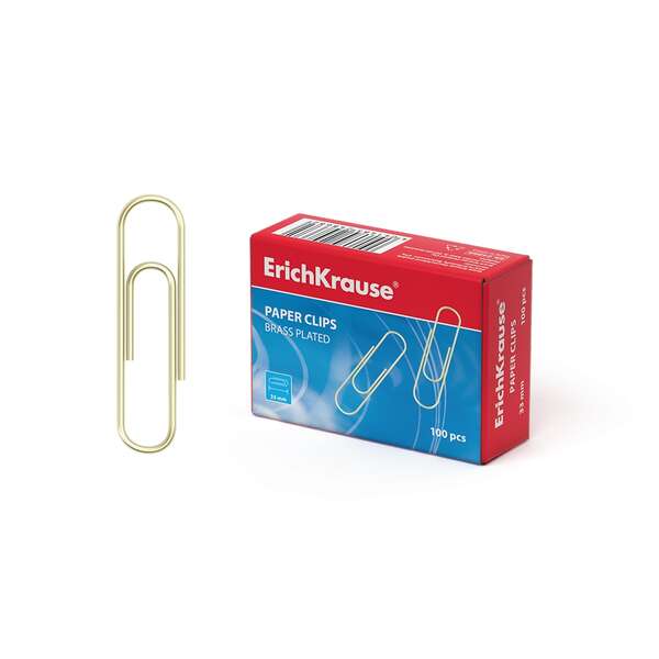 Erichkrause Caja de 100 Clips 33mm - Chapados en Laton - Alta Resistencia y Durabilidad - Resistente a la Corrosion - Color Dorado