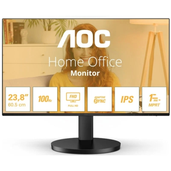 AOC Monitor 23.8\" LED IPS FullHD 1080p 100Hz - Respuesta 1ms - Angulo de Vision 178° - Altavoces Incorporados - HDMI, VGA, Audio - VESA 100x100mm
