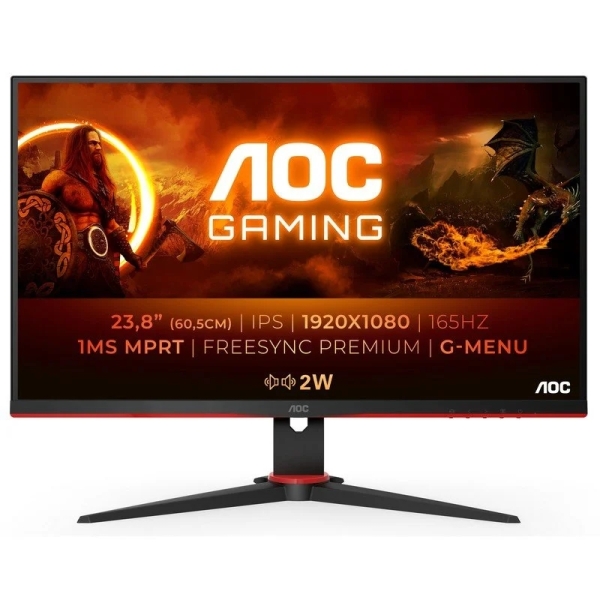 AOC 24G2SPAE/BK Monitor 23,8\" WLED IPS FullHD 165Hz - Respuesta 1ms - Angulo de Vision 178° AMD FreeSync - Altavoces Incorporados - HDMI, DisplayPort, Audio - Montaje VESA 100x100